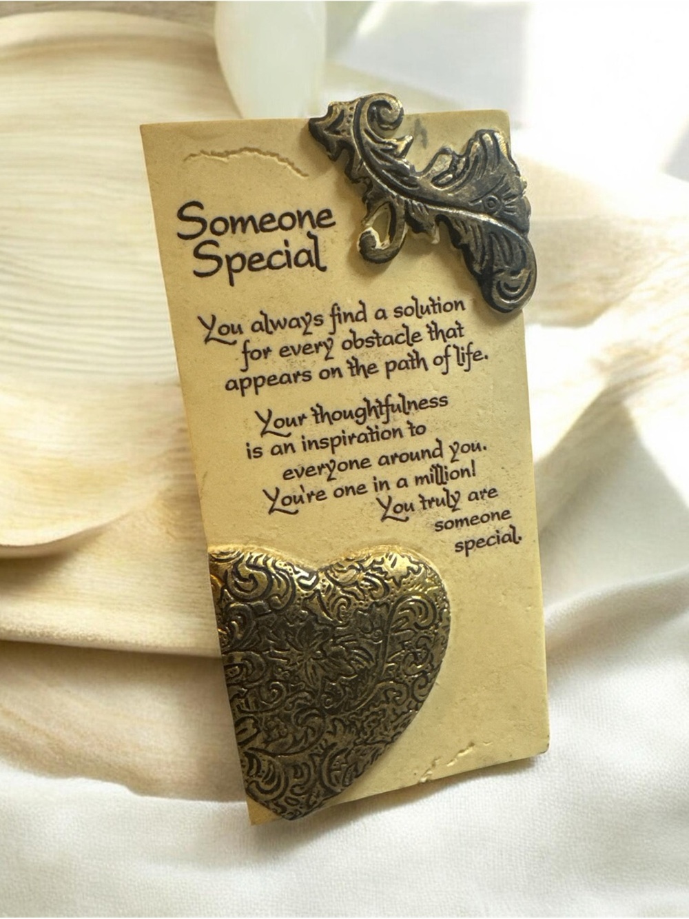Someone Special Decorative Plaque Beige Bronze Heart 6x3 Freestanding or Wall